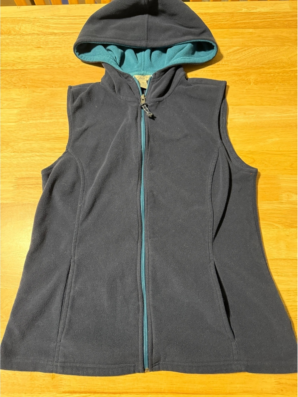 Bass Women’s Hooded Fleece Vest Medium Navy Blue Teal Full Zip